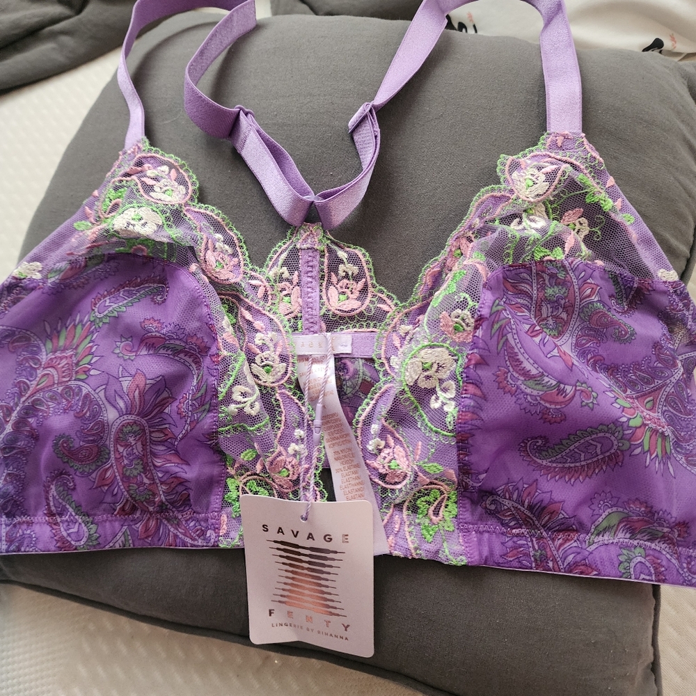 Savage X Fenty Purple Lace Trim Bra Intimates